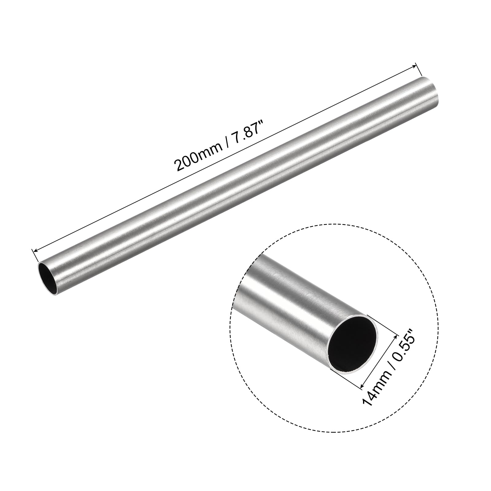 sourcing map Tube en acier inoxydable 304, diamètre extérieur 14 mm x 0,5 mm, épaisseur de paroi de 200 mm de longueur, tube capillaire en métal pour machines industrielles