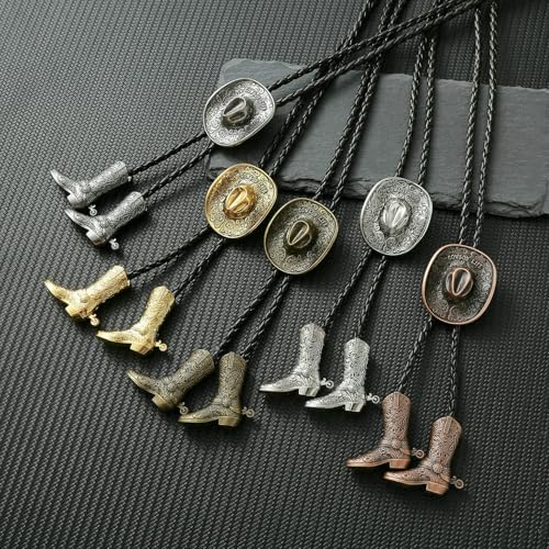Image of GelConnie Bolo Ties for Men Women Western Cowboy Tie Mens Western Necklace Leather Necktie Gold Bolero Tie Cowboy Necklace