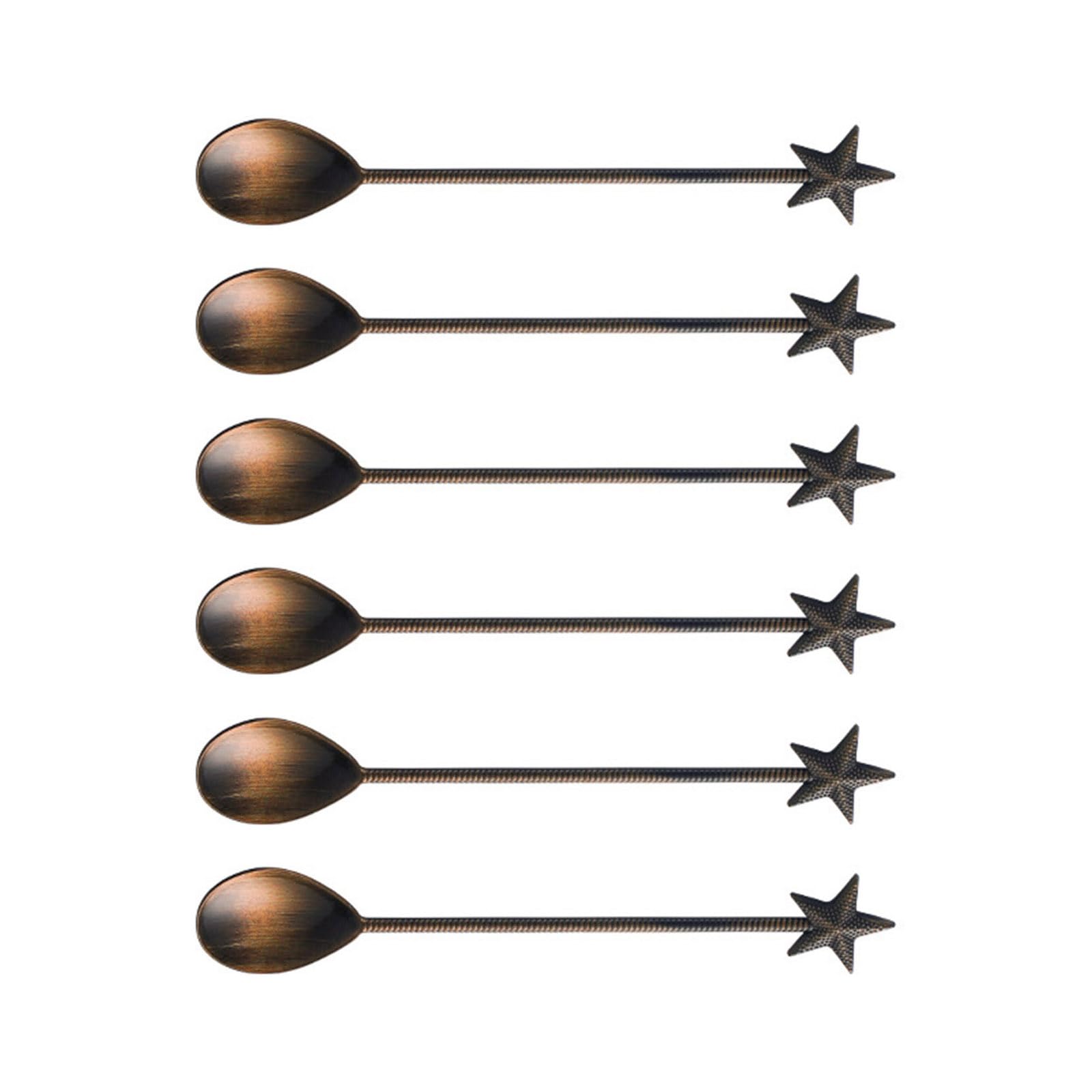 carotoe 6Pcs Zincs Alloys Coffee Dessert Spoon Star Shape Teaspoon Long Handle Stirring Spoons Ice Cream Small Spoons Tableware Zincs Alloys Straight Handle Spoon