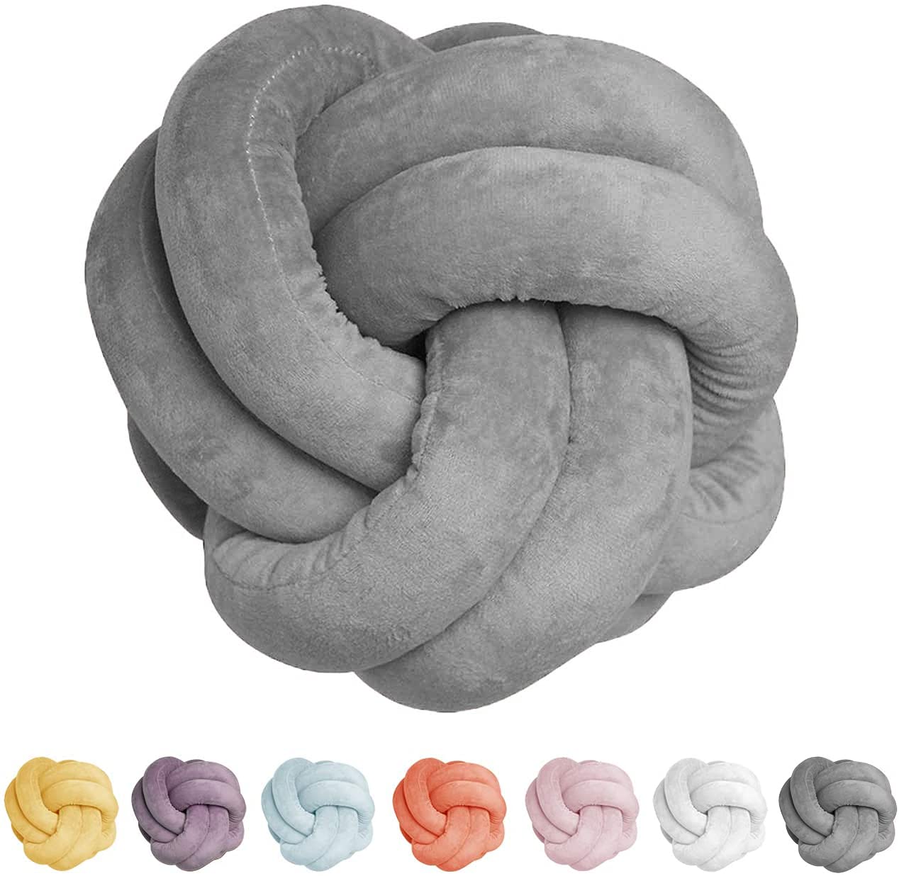 FUB Short Plush Knot Ball Pillow, Waist Cushion Pillow Home Decoration Plush Toy Throw Pillow Cushion for Sofa Car Office Decor, Grey, 11.8x11.8''
