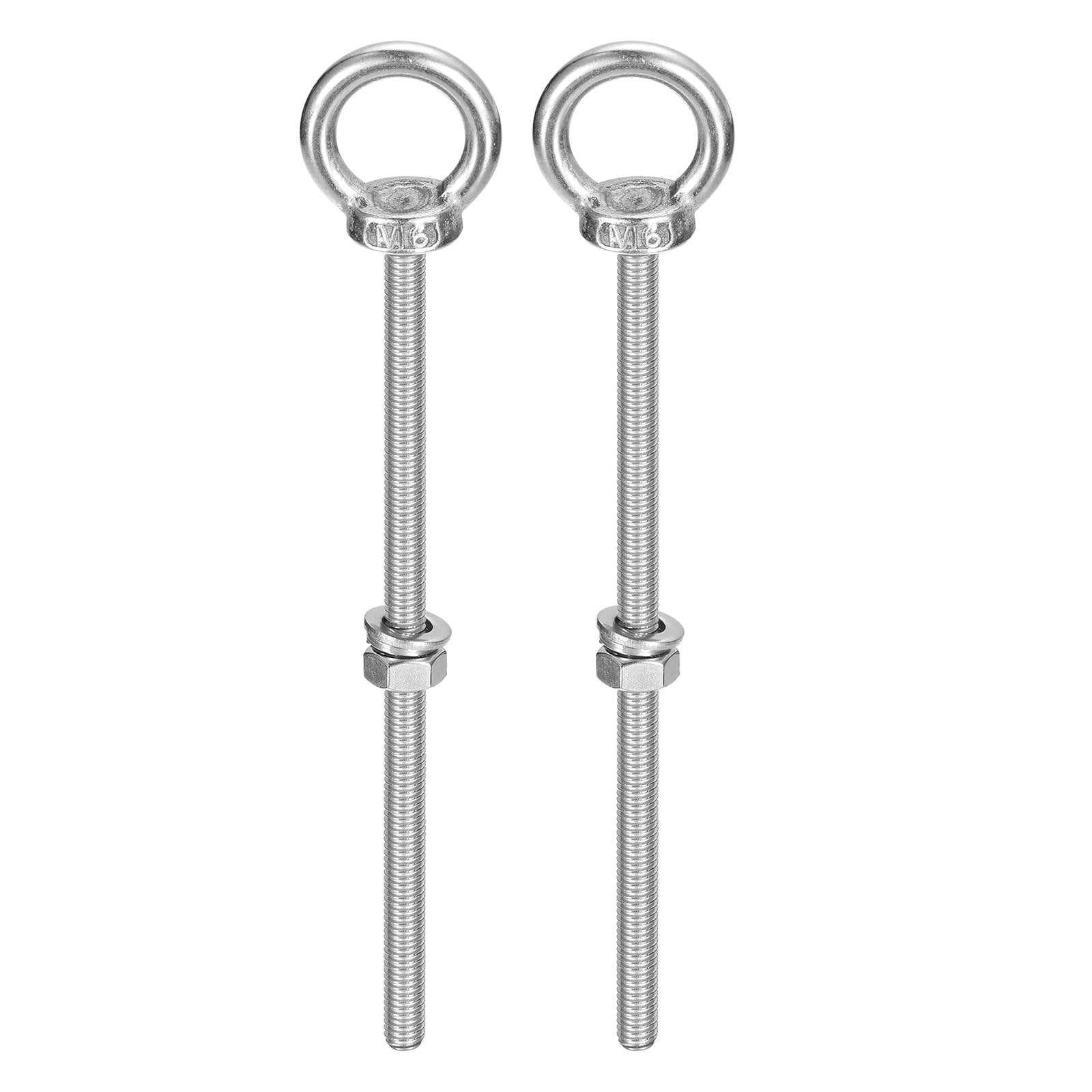 Sourcing Map Œil Boulon de Levage M6x120mm - 2 Ensembles Avec Écrou et Rondelle - 304 Inox Acier Épaulement Anneau Pour Accrochage Article