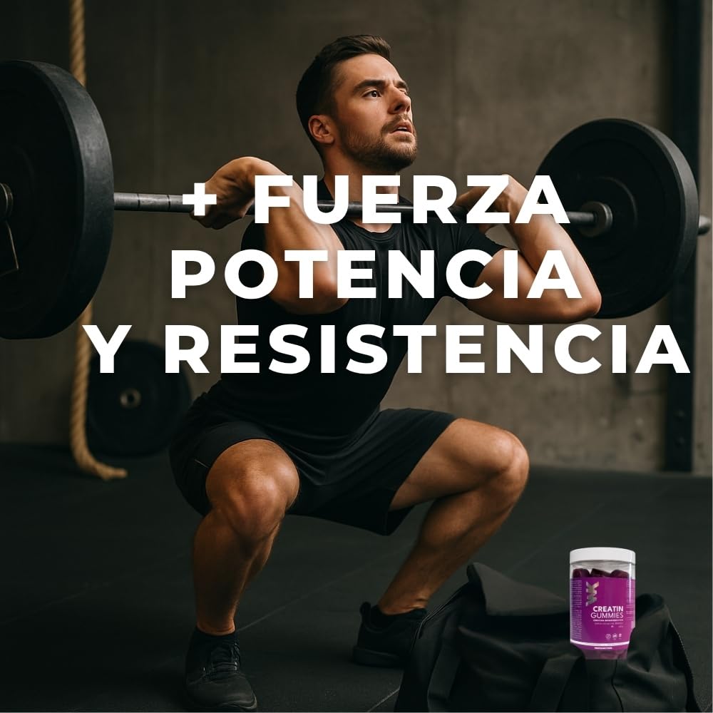 Gominolas de Creatina Monohidratada Sin Gluten, Sin Lactosa. Suplemento Deportivo en Gominolas de Creatina Pura para Fuerza, Recuperación y Crecimiento Muscular (Pack 2 unidades)
