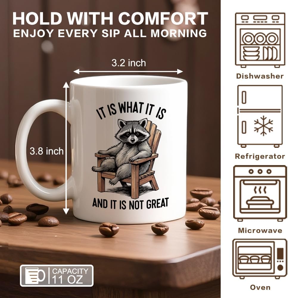 It Is What It Is And It Is Not Great Coffee Mug, Cute Raccoon-Themed Gifts for Raccoon Lover Sister Bestie Friend Men Women, Mental Health Awareness Gifts for Colleague Coworker Boss Leader - Image 2