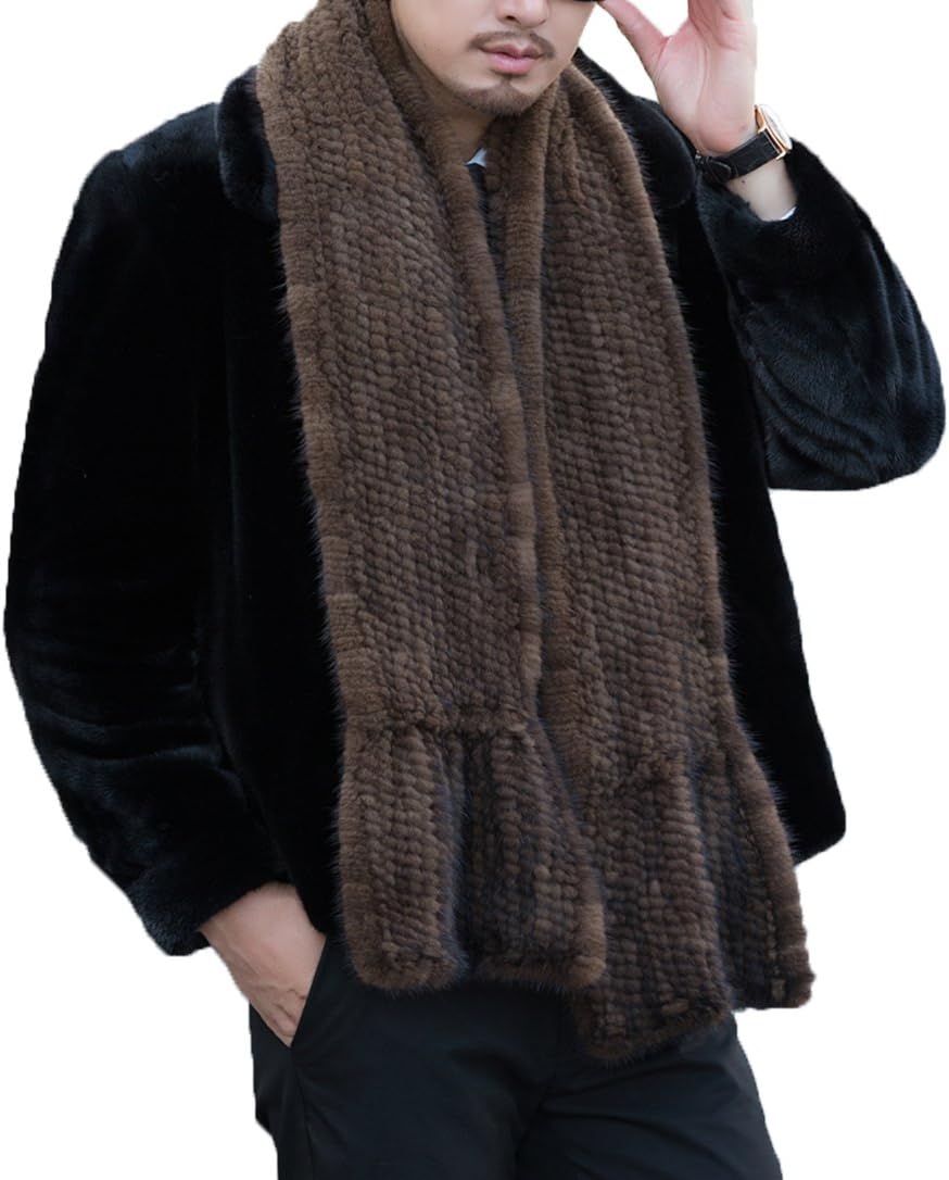 Real Mink Hair Tightly Knitted Fishtail Scarf Neckerchief Long 180×20cm