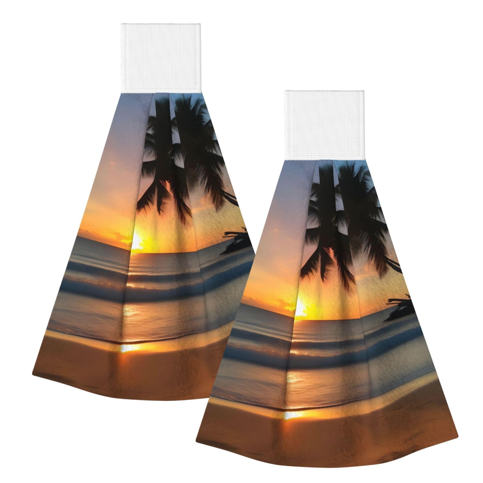 WUPngg Sunset beach Bathroom Tie Towels/Dish Cloth,Kitchen Hanging Towel, Coral Fleece Dry Cleaning Hand Dishcloths One Size