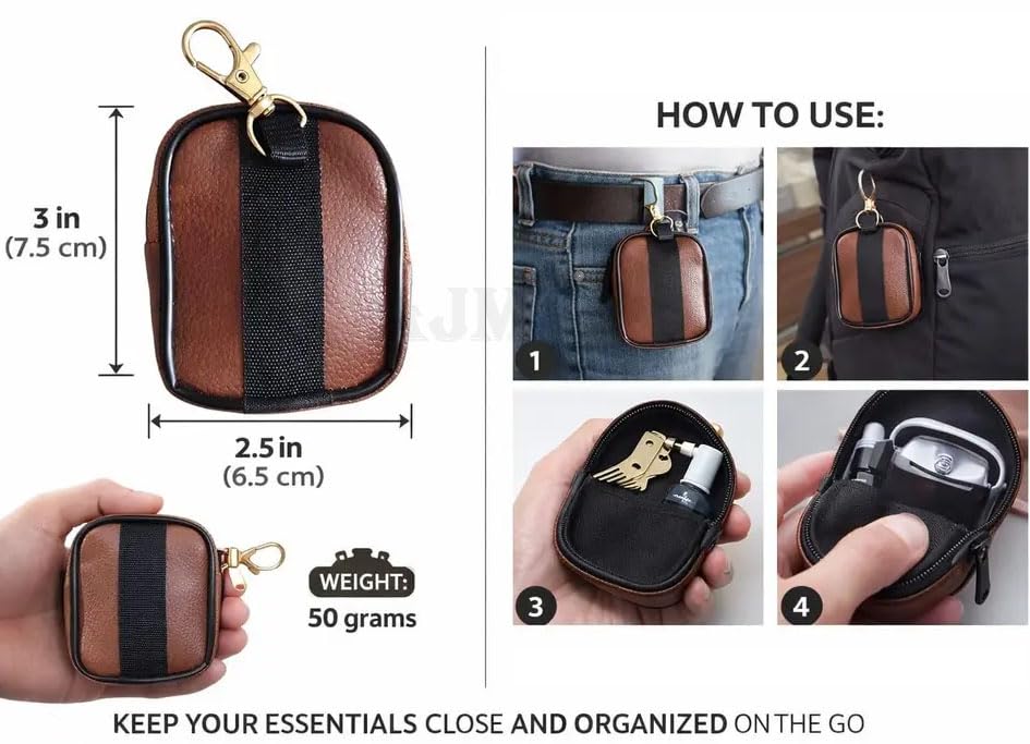 Image of AJM PU Leather Universal Zipper Pouch with Metal Hook Storage Case Compatible with Most Boat Airdopes, Noise, Boult, OnePlus, Realme, JBL, Oppo, Vivo & Other TWS Earbuds (Black)