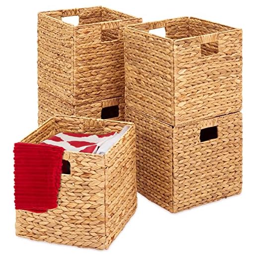 Best Choice Products 12x12in Hyacinth Baskets, Rustic Set Of 5 Multipurpose Collapsible Storage Organizer, Handwoven Laundry Totes for Bedroom, Living Room, Bathroom, Shelves w/Inserts - Natural