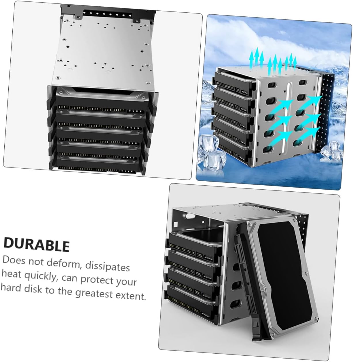 Hard Drive Bracket with Cage Guide Rail for Desktop Stable Mounting Rack with Fan Easy Installation Hard Disk Enclosure Replacement for Drive Bay