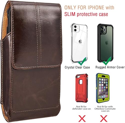 Miniatura 2 de Funda para cinturón para iPhone Xs Max 11 Pro Max, funda vertical de cuero de alta calidad para el iPhone 7 Plus 8 Plus 6S Plus, Marrón