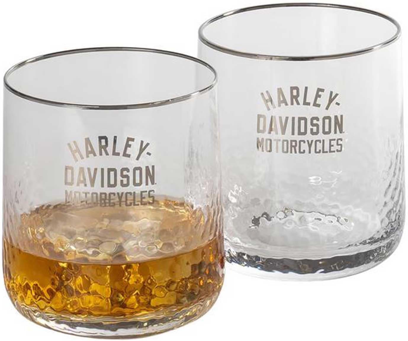 Harley-Davidson 12 oz. Pebbled Double Old Fashion Glasses Set, Set of Two