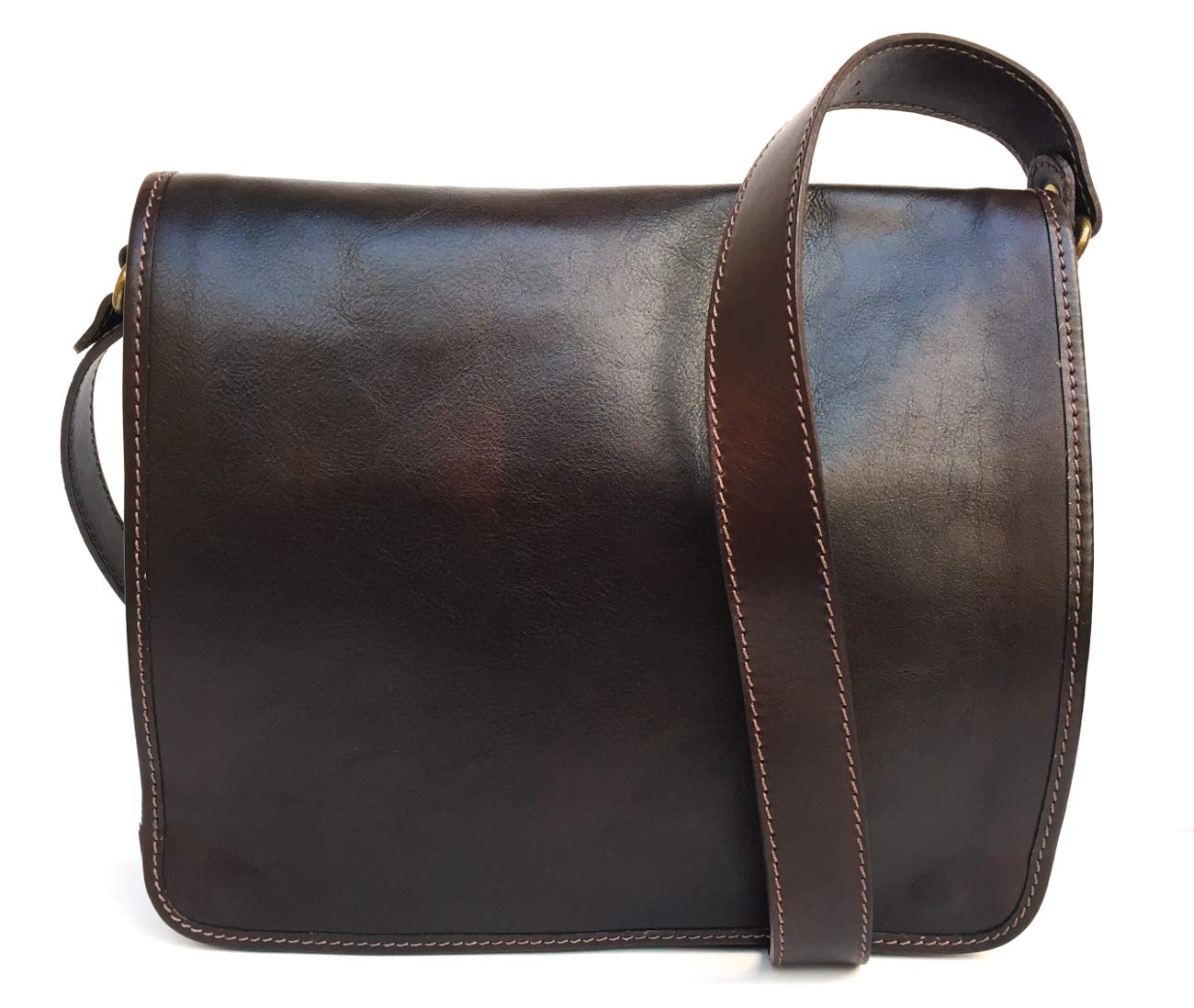 Maletín para hombre de piel auténtica modelo Messenger LARGE marrón oscuro 5