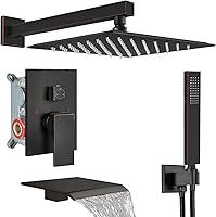 Vista 26 de Midanya Sistema de Ducha con Caño de Bañera, Juego de Grifería de Ducha para Bañera con Cabezal de Lluvia Cuadrado y Rociador de Mano Montaje