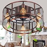 Ohniyou Ceiling Fan with Lights Remote Control 21'' 6-Light Smart Cage Flush Mount Ceiling Fan with...