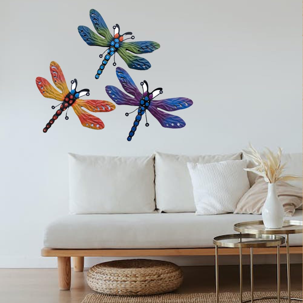 Metal Dragonfly Wall Decor 3 Pack 21x30cm Garden Outdoor Metal Wall Art for Patio Hanging Decorations Sculpture for Living Room Bedroom Bathroom Kitchen Fence Decor - Image 4