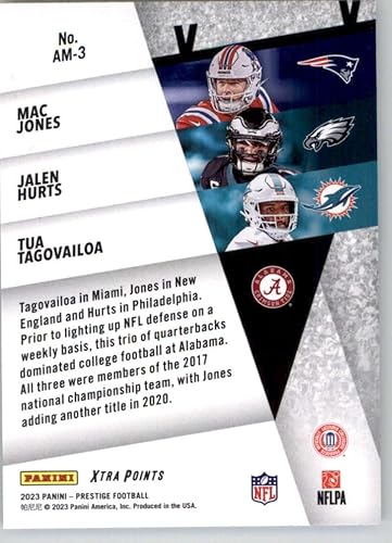 Miniatura 2 de 2023 Panini Prestige Alma Maters #3 Jalen HurtsMac JonesTua Tagovailoa Philadelphia EaglesNew England PatriotsMiami NFL Football Trading Card