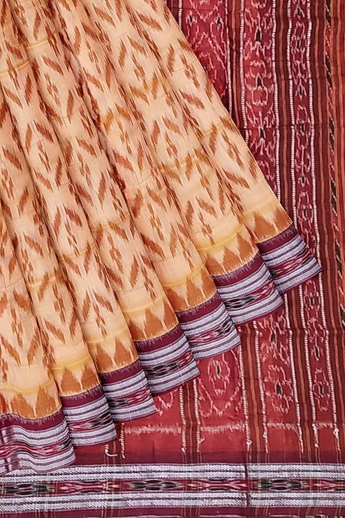 Image of Ikat Women's Cotton Saree, Handmade Pure Cotton Khandua Saree, Ikkat Orissa Traditional Handloom Saree Without Blouse