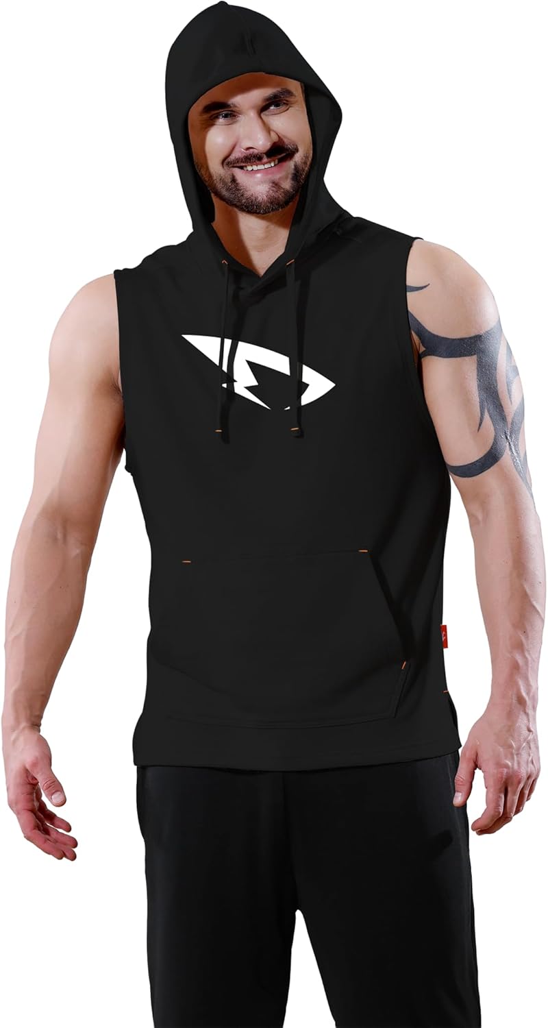 DITOK Sleeveless Hoodies for Men Tank Tops Boxing Hoodies Gym Muscle Cut Off T Shirts for Bodybuilding Athletic Training