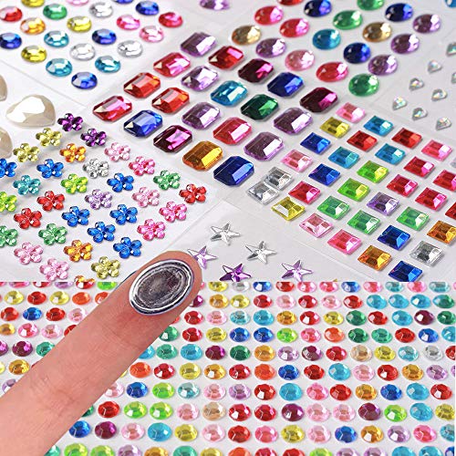 3800+ Gem Stickers Jewels Stickers Rhinestone For Crafts Sticker Crystal Stickers Self Adhesive Craft Jewels For Arts & Crafts，Multicolor，Assorted Size, Total19 Sheet, 14 Big Gems, 5 Small Gems #TOP5