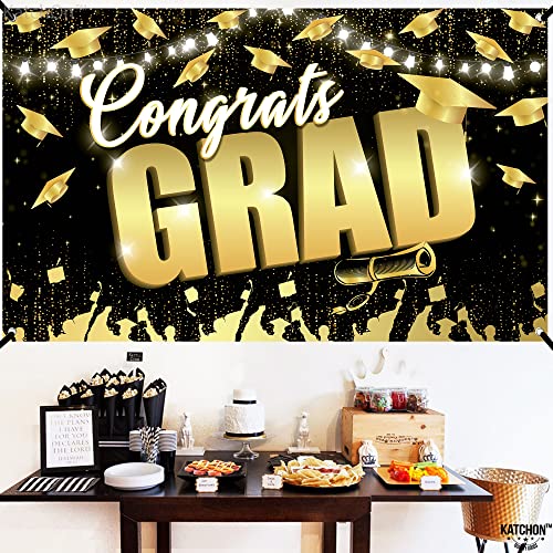 Image of KatchOn, Congrats Grad Backdrop - XtraLarge, 72x44 Inch | Black and Gold Graduation Backdrop 2026 for 2026 Graduation Decorations | Congrats Grad Banner, 2026 Graduation Party Decorations