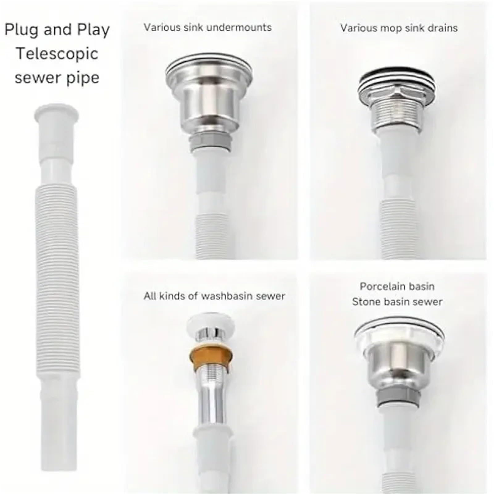 2 tubos flexibles extensibles for desagüe de fregadero, for baño, lavabo y lluvia