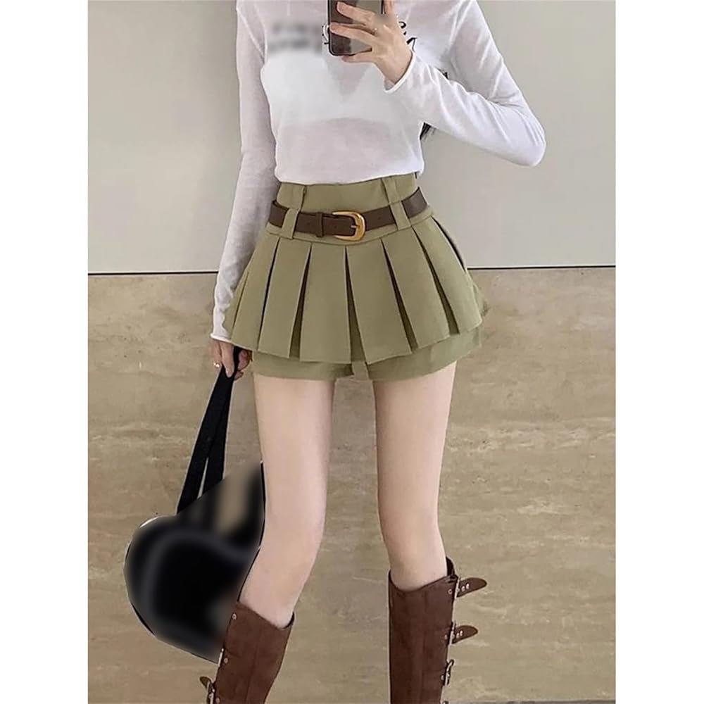 Amazon.com: Womens High Waist Sexy Belt Pleated Skirt Women