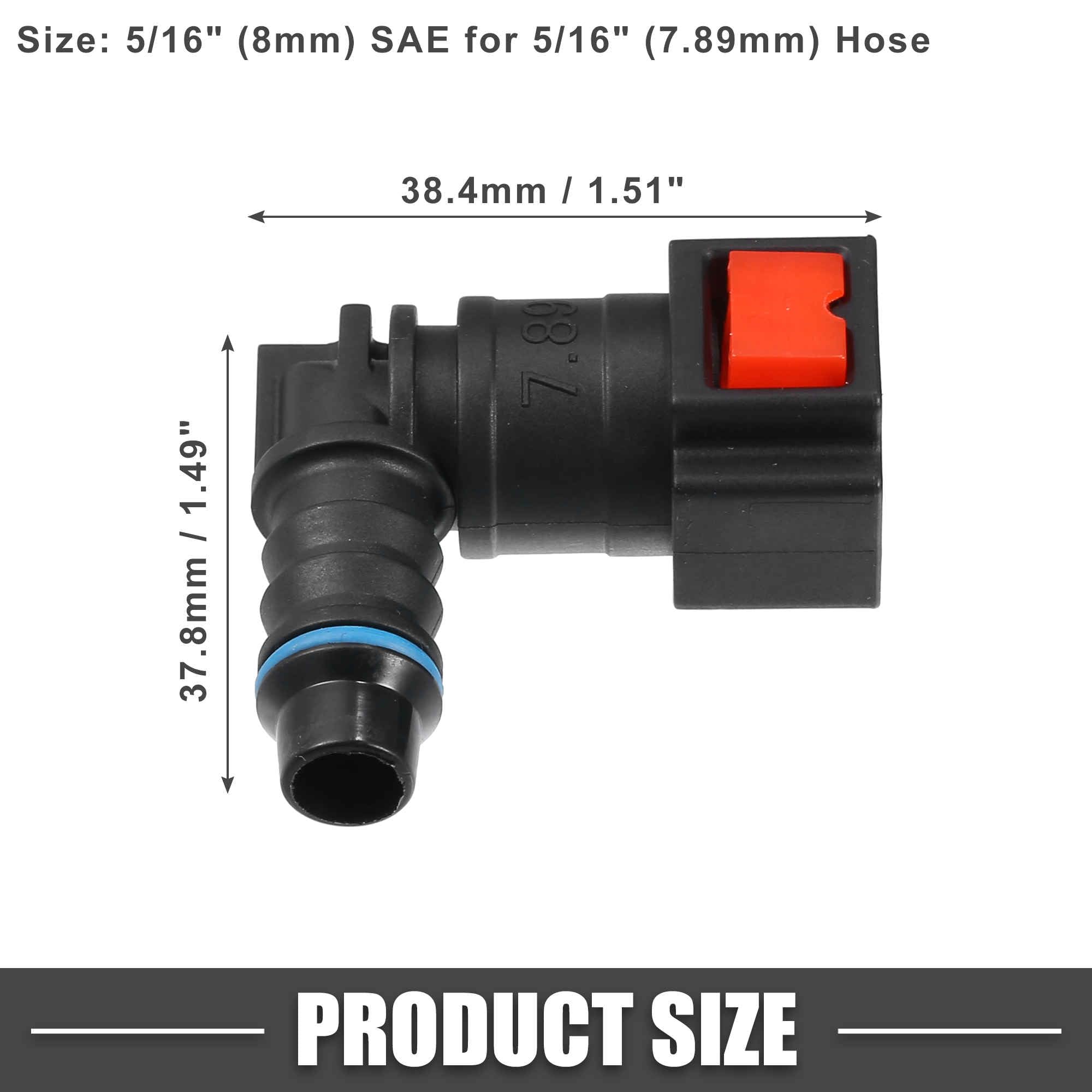 A ABSOPRO Connettore rapido per tubo del carburante per auto a 90 gradi da 5/16" 7,89mm SAE a tubo da 5/16" 8mm Scollega il tubo in plastica rosso (Set di 2).