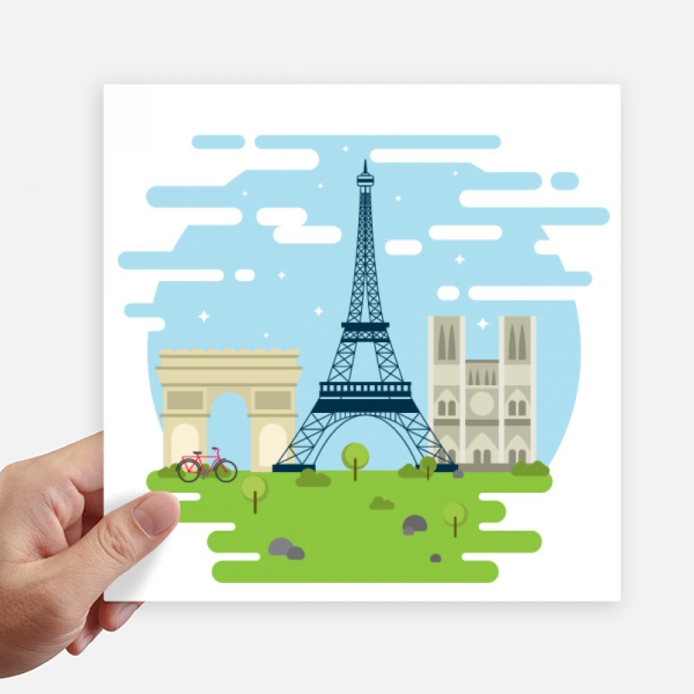 Autocollant Tour Eiffel carré 20cm lot de 4 stickers multicolores pour valise et mur