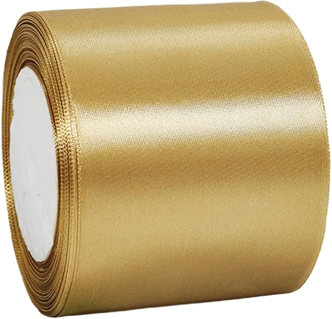 75mm Wide Gold Ribbon Thick Champagne Satin Ribbon 22m, 3 inch Thick ...