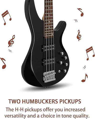 Miniatura 4 de Ktaxon Bajo eléctrico de 4 cuerdas, tamaño completo, estándar para diapasón de palisandro para diapasón, diapasón, diapasón, kit para principiantes