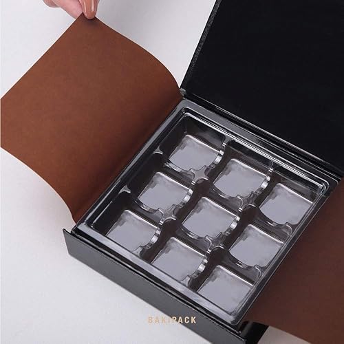 Miniatura 3 de 6 cajas de trufas, cajas de chocolates, cajas de regalo de trufa negra con bandeja de plástico de 9 piezas, tapa de cierre magnético de 5.7 x 5.7 x