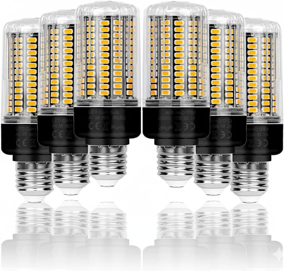 6 Pack LED Corn Light Bulb 156 LEDs 3520 Lumen 3000K Warm White E26/E27 Base Led Bulbs 85-265V Flicker Free for Kitchen Bedroom Home Lighting