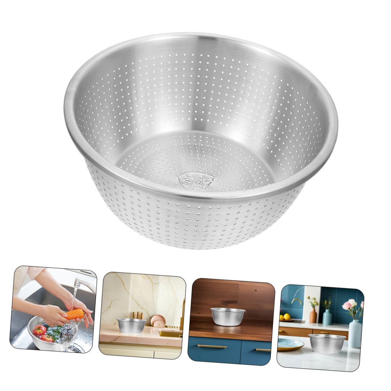Colador de Acero Inoxidable 304 de 26 CM Cesta Coladora Microporosa para Escurrir Pasta Lavar Frutas y Verduras Recipiente de Cocina Resistente y Compacto