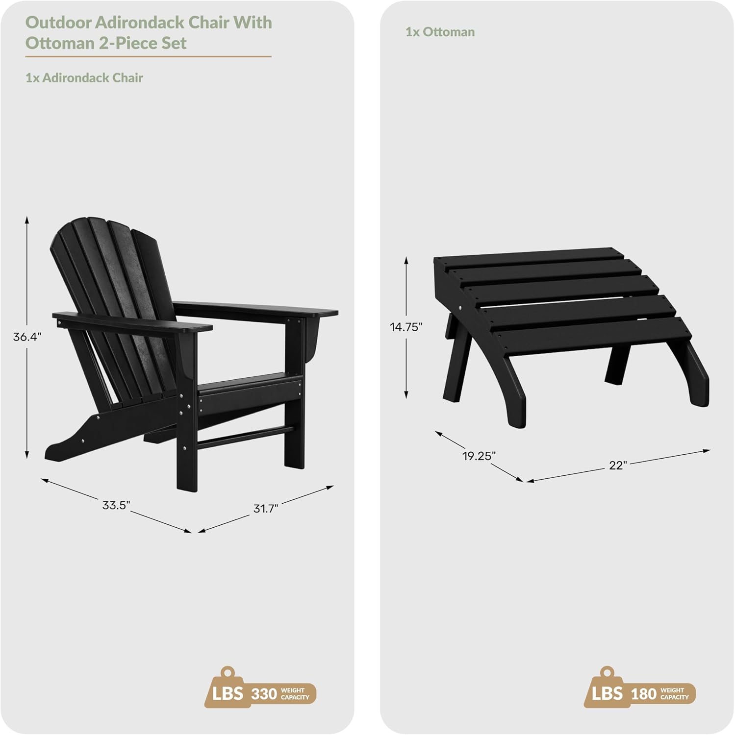WO Home Furniture HDPE Outdoor Adirondack Chair with Footrest Ottoman, All Weather and UV Resistant for Patio, Balcony, Backyard, Garden, Porch, Red