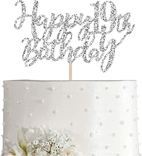 19 Silver Glitter Happy 19th Birthday Cake Topper, Birthday Party Decorations, Supplies, cake topper