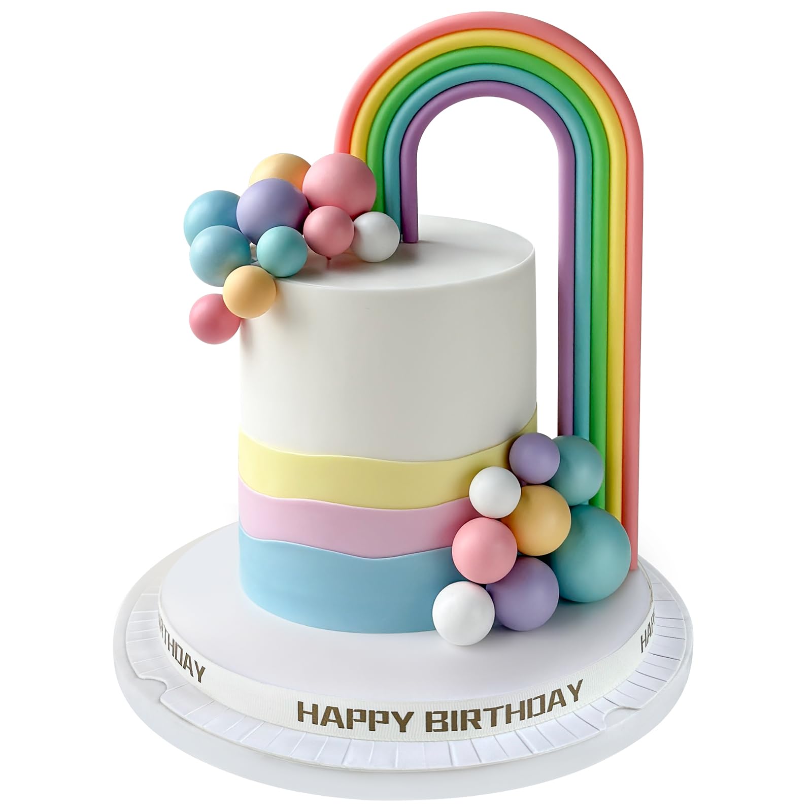 19PCS Rainbow Cake Toppers Colorful Pastel Balls Cake Decorations for Rainbow Theme Baby Shower Girls Boys Birthday Wedding Party Supplies