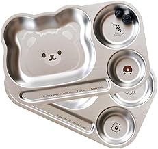 Basil Stainless Steel Plate for Kids - Kids Plates for Food with 3 Compartments - Dinner Plates for Baby - Unbreakable Dinner Plates - Ideal for Birthday, Return Gifting - Funky Plate - Pack of 2