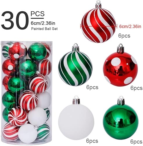 Miniatura 6 de Juego de 30 adornos de bolas de Navidad, bolas de adornos de Navidad inastillables, decoración de árbol de Navidad, bolas de árbol de Navidad rojas