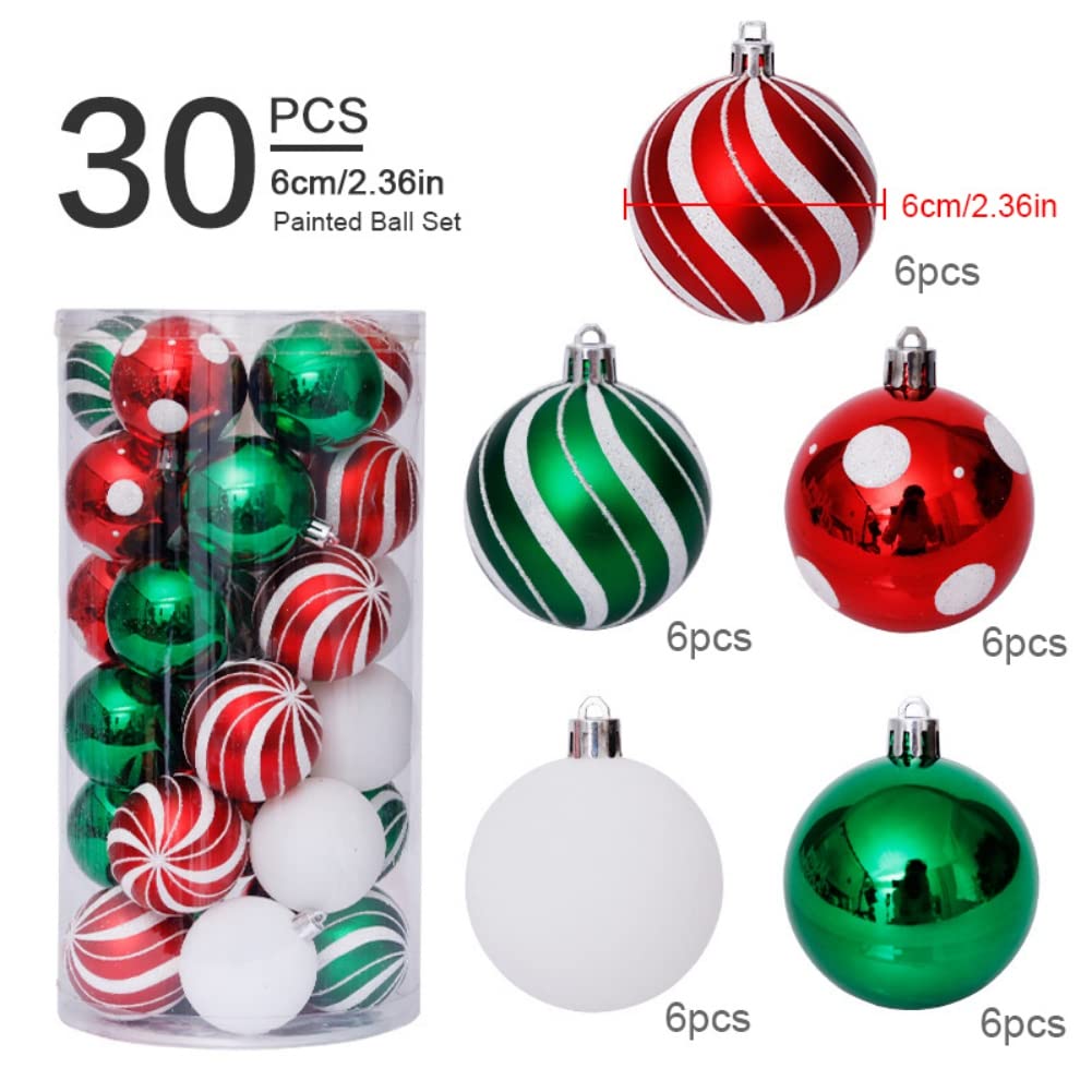 Set di 30 ornamenti per palline di Natale, infrangibili, decorazioni per albero di Natale, palline rosse e verdi per albero di Natale, decorazioni natalizie, matrimoni, feste, interni ed esterni,