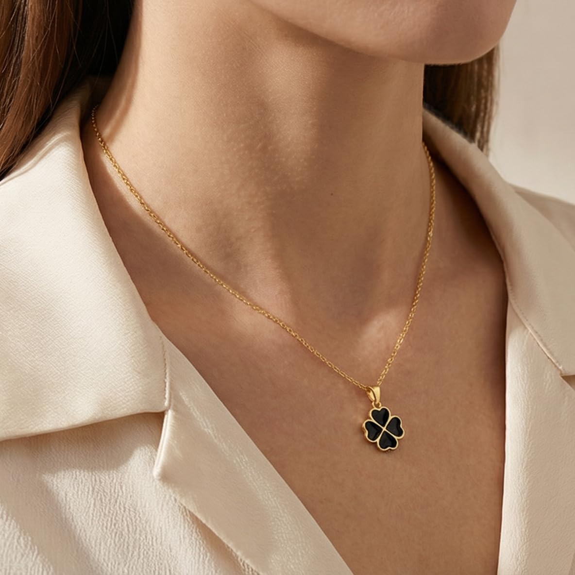 SLUYNZ Solid 925 Sterling Silver Love Clover Necklace for Women Teens Black Red Clover Necklace Chain