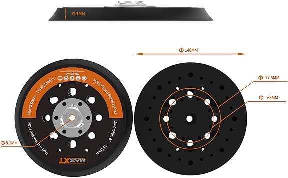 MAXXT 6 Hook & Loop DA Sander Backing Plate Pad 30 Sandpaper, Dual-Action Random Orbital Sanding Pad - Low Profile Edge, Medium Density - for MAXXT Brushless Orbit Sander R7303&R7304
