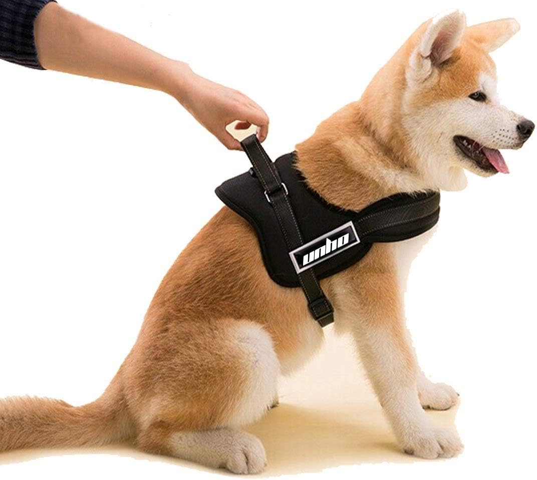 UNHO No Pull Harness Dog Lead Padded Pet Walking Harness Dog Body Vest Comfort Control for Pretty Small Dogs in Training Walking Chest 50-60cm Black XS