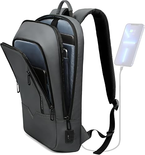 Miniatura 9 de Mochila hk para Hombres, Mochila delgada de negocios con cargador USB, computadora ligera, antirrobo, para viajes, Azul oscuro, 17,3 pulg., Diario