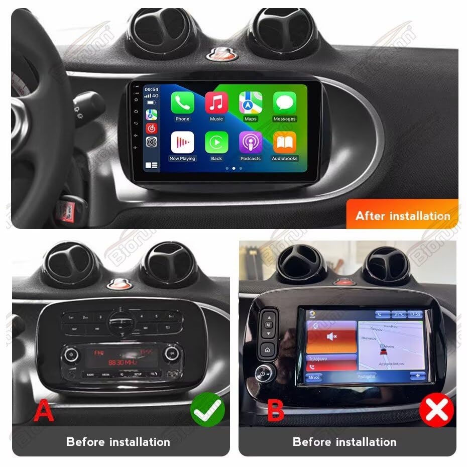 Car Radio Stereo for Benz Smart 453 Fortwo 2015-2020, Biorunn Android 13 9 Inch Octa Core GPS Navigation Built-in Car-Play Android Auto IPS FM AM RDS SWC DSP, 4GB RAM 32GB ROM