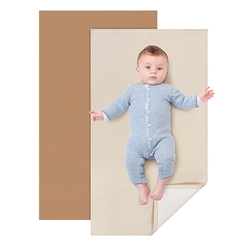 YACODAVO Paquete de 2 cambiadores de cuero para bebé, impermeable, portátil, cambiador de pañales para el hogar, tapete de viaje plegable lavable