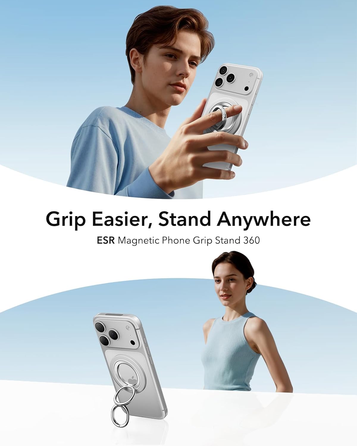 ESR for MagSafe Phone Grip, Dual-Side Magnetic Phone Grip,360° Adjustable Thin Magnetic Ring Holder Stand,for iPhone 17e/17-12, Samsung, All Phones, MagSafe Accessories (2 Metal Rings Included)