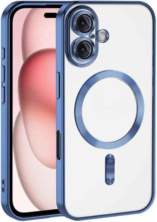 Zore Apple ile uyumlu iPhone 16 Kılıf Kamera Korumalı M-safe Wireless Şarj Özellikli Zore Demre Kapak Mavi