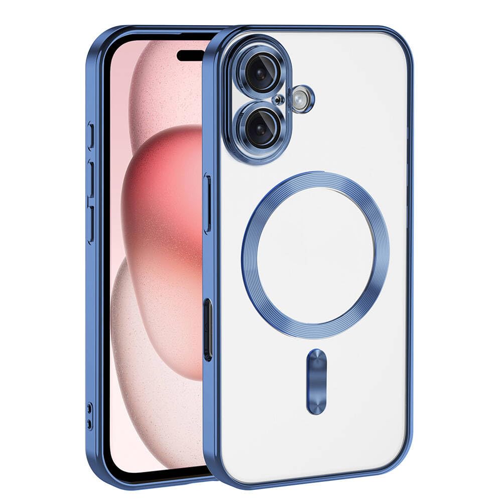 Zore Apple ile uyumlu iPhone 16 Kılıf Kamera Korumalı M-safe Wireless Şarj Özellikli Zore Demre Kapak Mavi