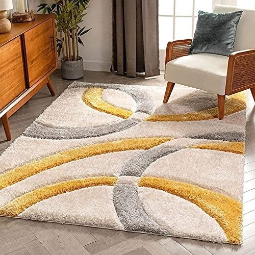 Image of Carpet for Living Room 5X7 FEET Modern Soft Shaggy Carpet Thick, Fluffy & 2 inch Pile Shag Rug for Your Kids Room, Bedroom & Livingroom (Yellow)