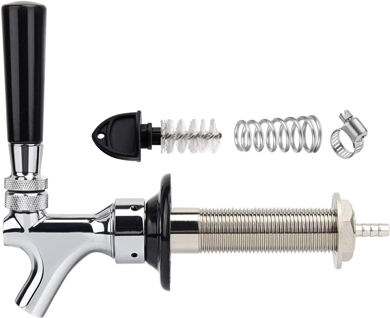 4-1/8 inch Shank Stainless Steel Core Beer Faucet Draft Beer Faucet Chrome Plated Beer Tap No-Rust No-Leak Beer Faucet for Homebrew 1/4 Barb Keg Faucet Kegerator Parts Beer Tap Faucet