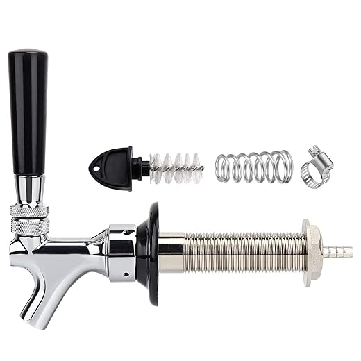 FERRODAY Upgraded 4-1/8 inch Shank Stainless Steel Core Draft Beer Faucet Chrome Plated Beer Tap No-Rust No-Leak Beer Faucet for Homebrew 1/4 Barb Keg Faucet Kegerator Parts Beer Tap Faucet